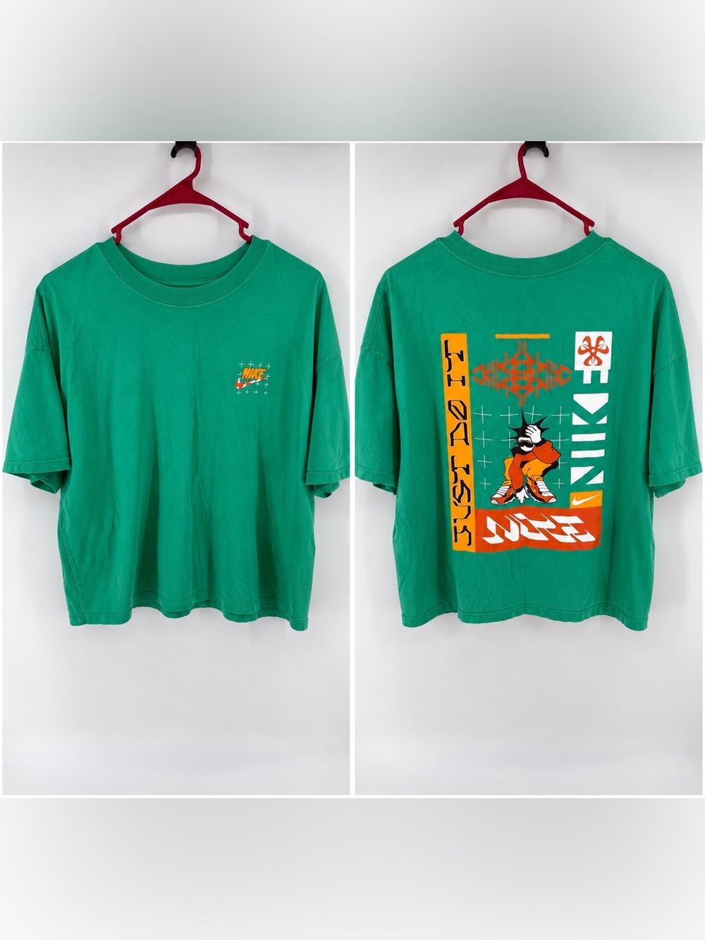 Nike Sportswear T Shirt Men XL Green Loose Fit Graphic Tee Big Back Logo